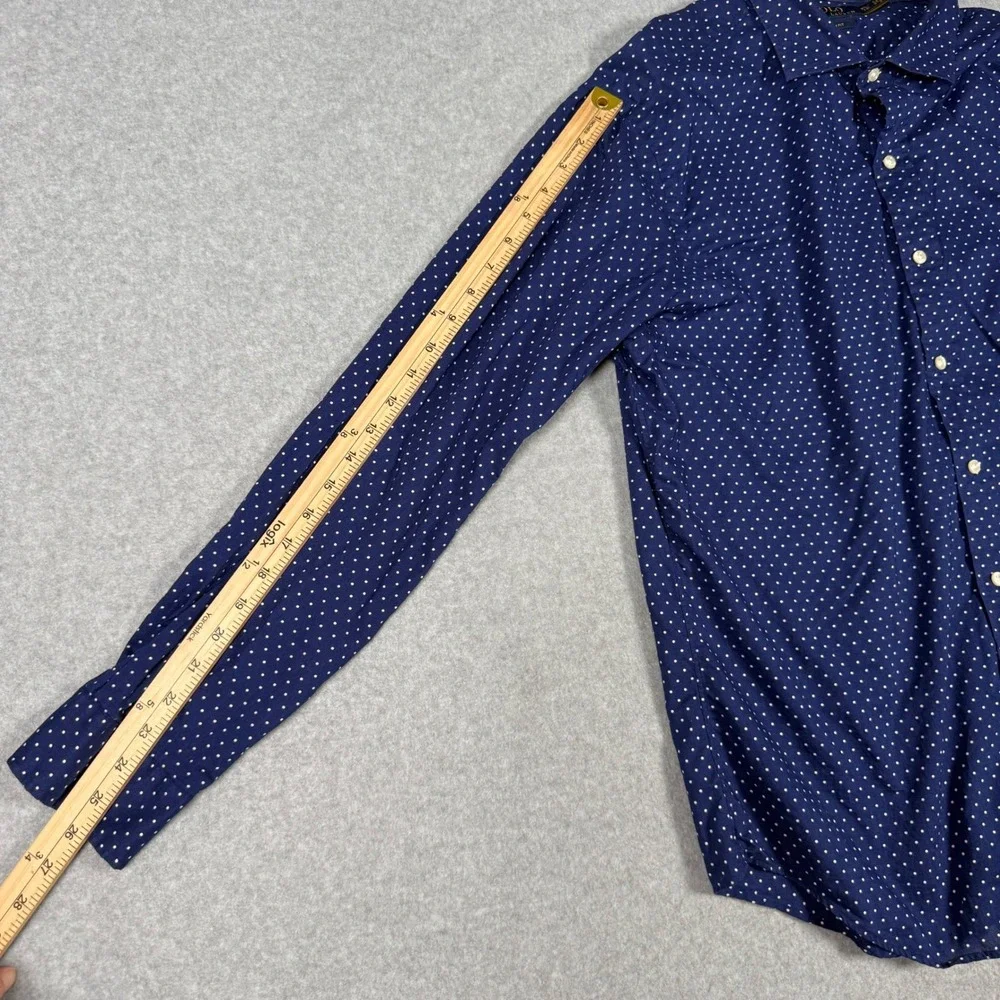 Polo Ralph Lauren Mens XL Slim Fit Navy Polka Dot Long Sleeve Button Down Shirt